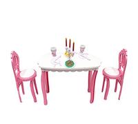 XHBTS Bianco/Rosa Tavolo da Pranzo Sedia Modello Set Casa delle Bambole Mobili in Miniatura con Tavolo 2 Pezzi Sedia e Candela Cake Topper Set per Festeggiare Feste, Festa di Compleanno Decorazioni