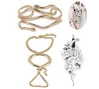 XHBTS Bracciale aperto con adesivo a forma di serpente e bracciale a spirale in oro brunito con anello regolabile e catena a mano da schiavo