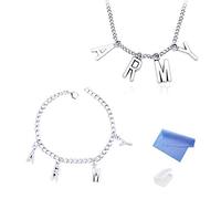 XHBTS Collana con Lettera Iniziale in argento e Bracciale Lettera BTS Lega Giovanile a Prova di proiettile Collana con Alfabeto Jimin ARMY Gioielli da uomo con mini Panno e mini Scatola