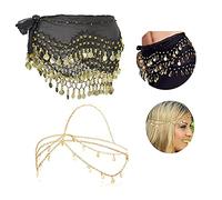 XHBTS Fascia per la danza del ventre e sciarpa per i fianchi, catena per la testa con paillettes dorate, gioielli per festival, Halloween, balli di fine anno, accessori per capelli, fasce per capelli