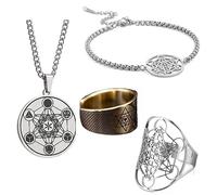 XHBTS Metatrons Cube collana bracciale in acciaio inox anello per Arcangelo Metatron dichiarazione di protezione Dichiarazione di protezione scavato in acciaio inossidabile braccialetto con ciondolo
