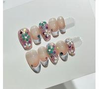 XHBYW 10 pezzi di fiori rosa unghie finte stampa sulle unghie copertura completa unghie finte per donne e ragazze decorazione quotidiana