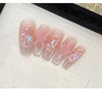 XHBYW 10 pezzi di strass rosa rosa unghie finte stampa sulle unghie copertura completa unghie finte per donne e ragazze decorazione quotidiana