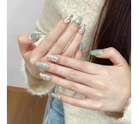 XHBYW 10 pezzi di strass verdi Unghie finte Premere sulle unghie Copertura completa Unghie finte per donne e ragazze Decorazione quotidiana