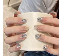 XHBYW 10 pezzi di unghie finte con diamante sbiancante stampa sulle unghie copertura completa unghie finte per donne e ragazze decorazione quotidiana