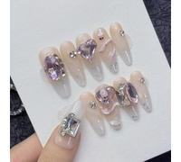 XHBYW 10 pezzi di unghie finte con diamante sbiancante stampa sulle unghie copertura completa unghie finte per donne e ragazze decorazione quotidiana