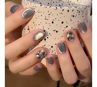 XHBYW Taglia unica 24 pz Diamante Farfalla Glitter Unghie Finte Stampa sulle unghie Copertura Completa Unghie Finte per Donne e Ragazze Decorazione Quotidiana