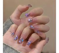 XHBYW Taglia unica 24 pz Diamante Farfalla Glitter Unghie Finte Stampa sulle unghie Copertura Completa Unghie Finte per Donne e Ragazze Decorazione Quotidiana