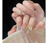 XHBYW Taglia unica 24 pz Diamante Farfalla Glitter Unghie Finte Stampa sulle unghie Copertura Completa Unghie Finte per Donne e Ragazze Decorazione Quotidiana