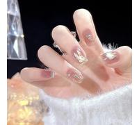 XHBYW Taglia unica 24 pz Diamante Farfalla Glitter Unghie Finte Stampa sulle unghie Copertura Completa Unghie Finte per Donne e Ragazze Decorazione Quotidiana