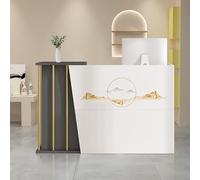 XHEILZOP Bancone Cassa Per Negozio Reception Con 2 Cassetti Serratura Banco Vendita Per Supermercato Minimarket Lobby Scrivania, Estetica Ufficio In Legno Bianco(Printed,140cm)
