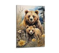 XHHOKA Poster con animali, orso marrone, mamma cucciolo, acquerello, temi della natura, commovente la fauna selvatica, decorativo, su tela da parete e poster artistico, 30 x 45 cm