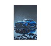 XHHOKA Poster con auto sportiva GT Coupé a 4 porte, motivo notte piovosa, riflessioni al neon, scena urbana su tela, decorativo, poster artistico da parete e artistico, 60 x 90 cm