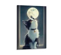 XHHOKA Poster decorativo da parete su tela con motivo gatto che osserva le stelle con cielo stellato al chiaro di luna e occhi d'ambra, 60 x 90 cm