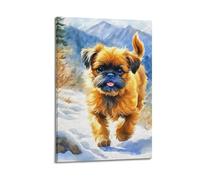 XHHOKA Poster su tela decorativa da parete e da parete con Grifone di Bruxelles con cane che gioca sulle Alpi, 20 x 30 cm