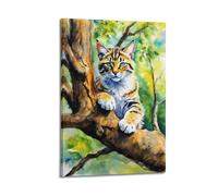 XHHOKA Poster su tela, motivo: gatti, foresta stravagante, natura, stile acquerello, per amanti degli animali, idea regalo, decorativo, poster artistico da parete e pittura artistica, 50 x 75 cm