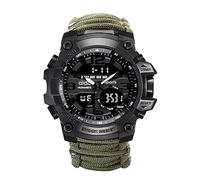 XHJL Orologio Da Polso Digitale,Orologi Tattico Militare Sportivi Di Emergenza Unisex Con Paracord/Fischietto/Accendifuoco/Raschietto/Bussola E Termometro,Attrezzatura Da Esterno 6 in 1 (Green)