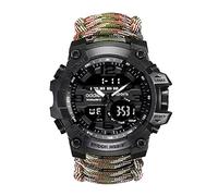 XHJL Orologio Da Polso Digitale,Orologi Tattico Militare Sportivi Di Emergenza Unisex Con Paracord/Fischietto/Accendifuoco/Raschietto/Bussola E Termometro,Attrezzatura Da Esterno 6 in 1 (Rainbow)