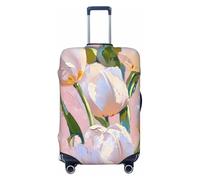 XHMKGGYBZ Copertura elastica per valigie traslucida blu giglio 4 dimensioni, protezione per bagagli antigraffio e antimacchia, copertura per bagagli lavabile, Pittura ad olio tulipano sfondo rosa, S