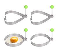 XHNFCU Anelli per Uova in Acciaio Inox con Impugnatura Anti-calore, 4 Pezzi, 2 Rotondi, 2 a Forma di Cuore, Stampi per Uova Fritte Antiaderenti per Frittura, Pancake