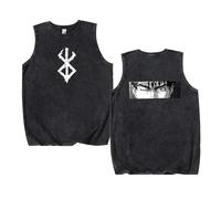 xhomeshop Canotta Anime Berserk Gilet Lavato retrò Berserk Hip Hop Streetwear Magliette Lavate Senza Maniche