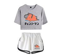 xhomeshop Chainsaw Man Crop Tops e Shorts Suits Anime Pochita Stampato Felpa Tracksuit 2 Piece Sets per Donna Ragazze Adolescenti
