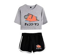 xhomeshop Chainsaw Man Crop Tops e Shorts Suits Anime Pochita Stampato Felpa Tracksuit 2 Piece Sets per Donna Ragazze Adolescenti