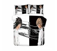 xhomeshop Set Biancheria da Letto Death Note 2 Pezzi / 3 Pezzi Set Copripiumino e federe, Biancheria da Letto con Stampa 3D Anime con Chiusura a Cerniera