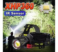 XHP360 Lampada frontale zoomabile ad alta potenza sensibile 90 ° Faro rotante Torcia LED ricaricabile USB Power Bank Forniture da campeggio