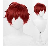 XHSDOZD Parrucca Cosplay Anime Touken Ranbu Online Aizen Kunitoshi Parrucca，Red Short Parrucca Cosplay，con Rete per Parrucca Gratuita，per Festa Carnevale Halloween Cosplay Parrucca