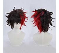 XHSDOZD Parrucca Cosplay Anime Touken Ranbu Online Parrucca，Red And Black Mixed Short Parrucca Cosplay，con Rete per Parrucca Gratuita，per Festa Carnevale Halloween Cosplay Parrucca
