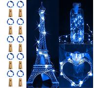 XhuangTech Confezione da 10 luci per bottiglie con sughero, 2 m, 20 LED in sughero, per bottiglie, filo di rame, funzionamento a batteria, LED per bottiglie, camera da letto, feste (blu)