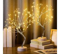 XhuangTech - Lampada a forma di albero bonsai da tavolo, con 108 LED, con filo di rame, funzionamento a batteria/USB, per camera da letto, scrivania, festa di Natale (Bianco Caldo (2 Pack))