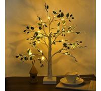 XhuangTech Lampada da tavolo a forma di albero di betulla con foglie verdi, 2 m, luce bianca calda, lampada da tavolo a forma di albero di betulla, timer a batteria/USB, con luci per interni