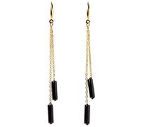 XHUUU Orecchini con nappa in agata nera, con cristalli a colonna, in argento 925, placcati oro, alla moda, regalo di buona fortuna