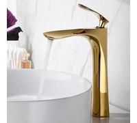 XHYDDLKJ Rubinetto per lavabo da Bagno in Ottone Cromato Dorato, Miscelatore per lavabo con Maniglia Singola, Montaggio sul Piano, rubinetti per lavabo Caldo e Freddo (Oro Alto)