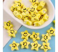 XHYXWN 20/30/50 Pezzi 14/15 mm Perline Smiley, Perline distanziatrici in Ceramica Colorate a Forma di Stella per la creazione di Gioielli Fai da Te con collane e Braccialetti