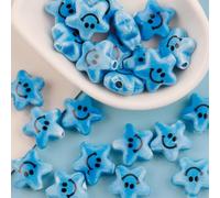 XHYXWN 20/30/50 Pezzi 14/15 mm Perline Smiley, Perline distanziatrici in Ceramica Colorate a Forma di Stella per la creazione di Gioielli Fai da Te con collane e Braccialetti