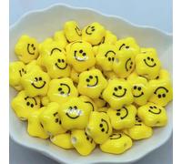 XHYXWN 30 Pezzi 12/14/15 mm Perline di Porcellana Gialle a Forma di Faccina Sorridente, Perline distanziatrici in Ceramica Fatte a Mano, per Realizzare Braccialetti, collane e Portachiavi Fai da Te