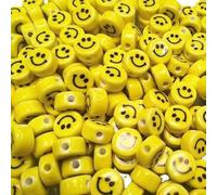 XHYXWN 30 Pezzi 8-16 mm Perline di Porcellana Gialle a Forma di Faccina Sorridente, Perline di Ceramica Piatte e Rotonde per la creazione di Gioielli Fai da Te, bracciali e collane