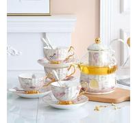 XHZMDWOU Teiera Tazze da The 13 Piece Ceramics Tea Set with Tray Coffee Set Candle Heating Glass Teapot Coffee Set Afternoon Teacup And Saucer Set Servizio da tè per Casa(Purple)