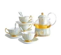 XHZMDWOU Teiera Tazze da The 13 Piece Ceramics Tea Set with Tray Coffee Set Candle Heating Glass Teapot Coffee Set Afternoon Teacup And Saucer Set Servizio da tè per Casa(A- Grey)
