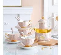 XHZMDWOU Teiera Tazze da The 13 Piece Ceramics Tea Set with Tray Coffee Set Candle Heating Glass Teapot Coffee Set Afternoon Teacup And Saucer Set Servizio da tè per Casa(Pink)