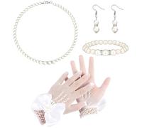 XIABYAYU Gioielli per Bambini, Set di Gioielli per Bambini, Guanti Bianchi Ragazza, Guanti per Comunione, con Collana, Orecchino, Braccialetto, Accessori per Ragazze