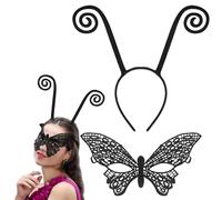 XIABYAYU Maschera Nera Pizzo, Maschera Farfalla, Cerchietto Antenne Farfalla, Fascia per Capelli con Antenne, Accessori Costumi per Donna, Bambina, Halloween, Carnevale, Cosplay