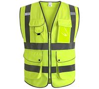 XIAKE Gilet di sicurezza con 9 tasche, classe 2, gilet ad alta visibilità, con cerniera frontale - giallo, medio