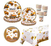 Xialvyu 97 stoviglie da cantiere per 24 ospiti, decorazione per il compleanno dei bambini, piatti di carta per escavatore, tovaglioli e tovaglie