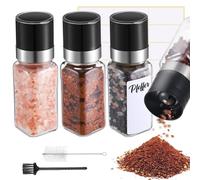 Xialvyu Pepper Mills - Set di 3 macina sale e pepe in ceramica, macinapepe in vetro, 14 cm, regolabile manualmente per pepe, sale, spezie, pepper Mills