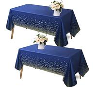 XIAMOOR Confezione da 2 tovaglie in plastica blu navy, per feste, motivo coriandoli a pois, per tavoli rettangolari, adatta per tutte le feste di compleanno, matrimoni, lauree, anniversari, 137,2 x