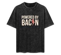 XIANG LIU JI Powered By Bacon Funny Food Love Apparel Sarcastic Saying Gift T-Shirt Mens Unisex Black Tees L